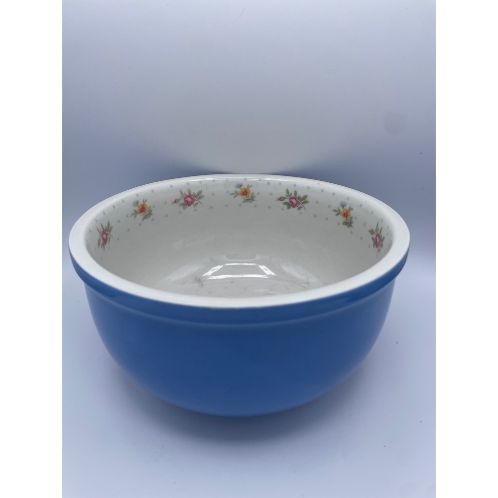 Vintage Hall China Cadet Blue 7.5" Mixing Bowl Rose Parade Floral Kitchenware